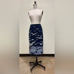 Anthropologie Maeve Shorebirds navy pencil skirt